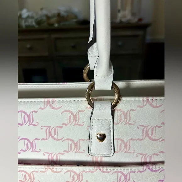 NWT Juicy Couture Bling Logo Tote Bag Pink White Chain Handle Purse HTF - Picture 14 of 14